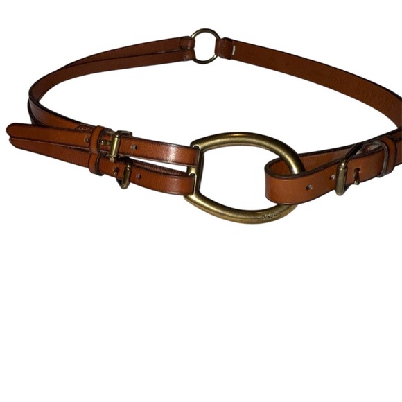 Lauren Ralph Lauren Tan Leather Belt with Gold Ring Buckle - Picture 2 of 10